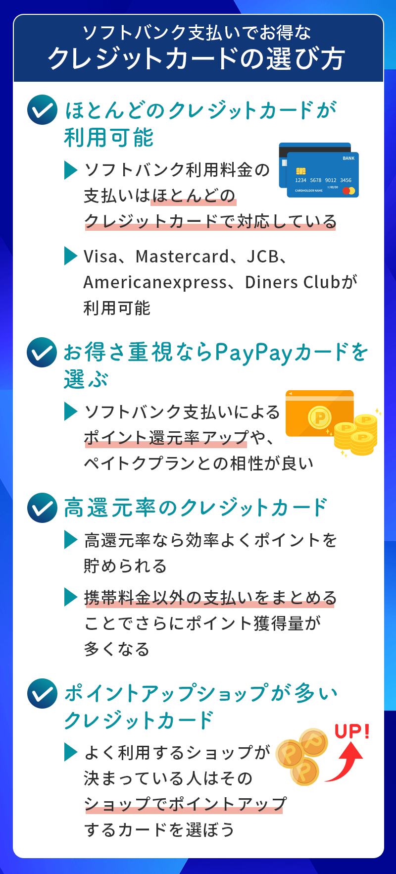 ソフトバンク支払いでお得なクレジットカードの選び方