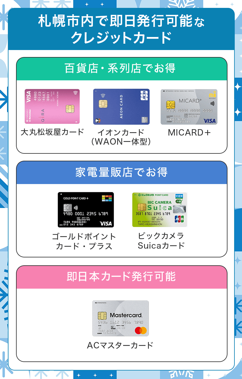 札幌市内で即日発行可能なクレジットカード