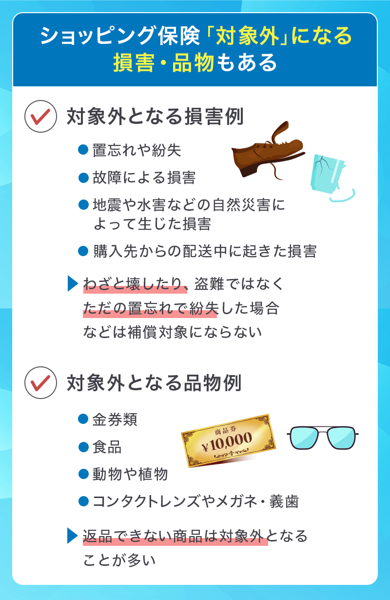 ショッピング保険には対象外の品物がある