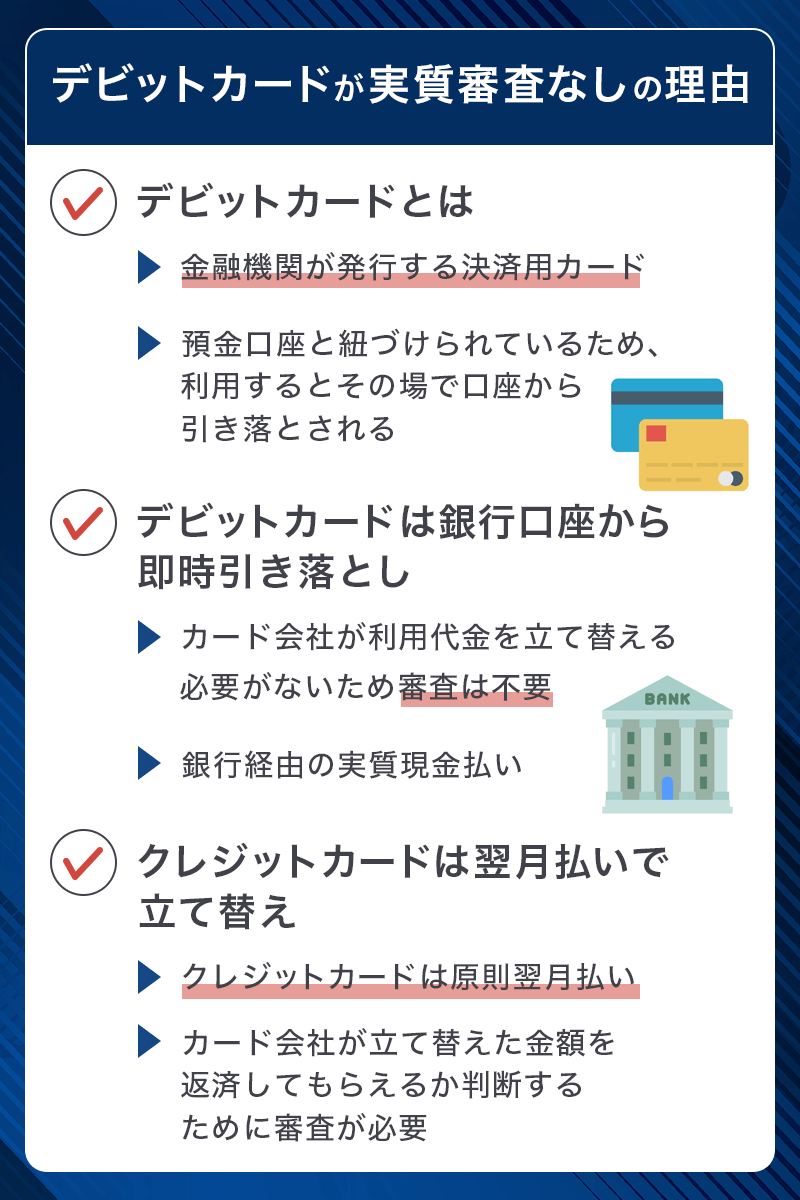 デビットカードが実質審査なしの理由