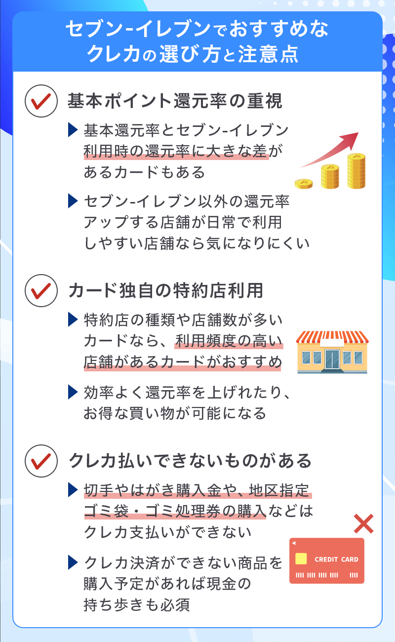 セブン‐イレブンでおすすめなクレジットカードの選び方と注意点