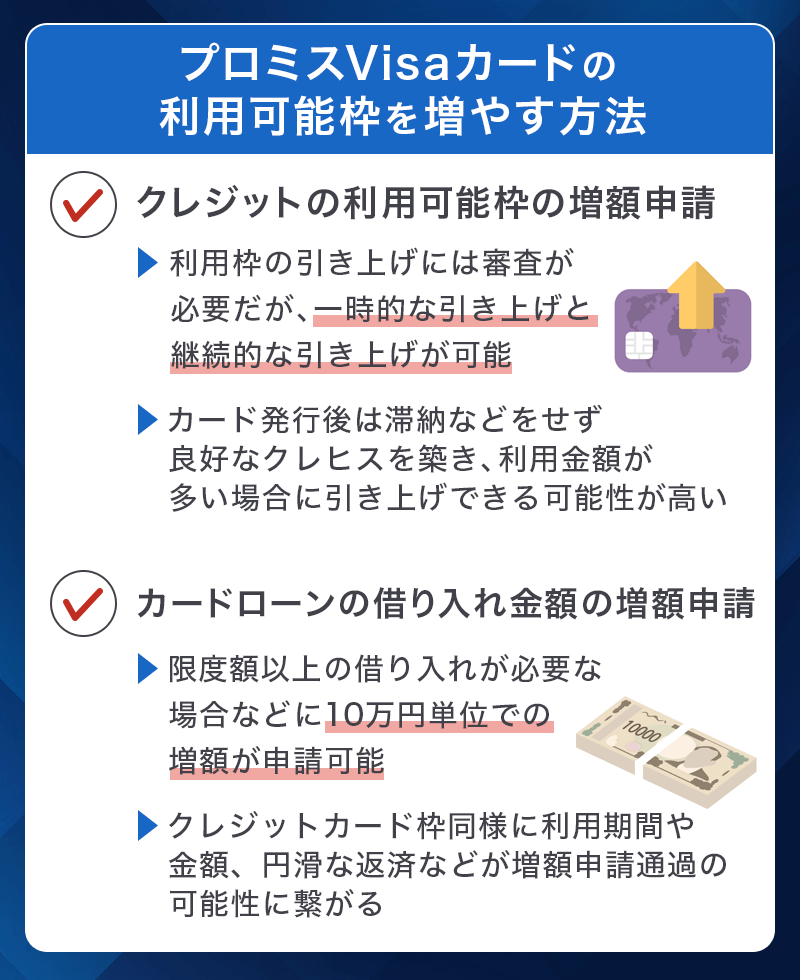 プロミスVisaカードの利用可能枠を増やす方法
