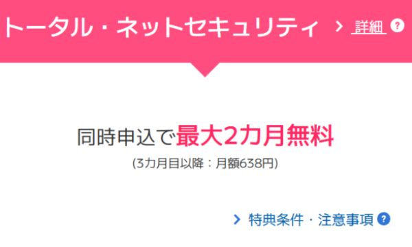 ビッグローブ光 トータル・ネットセキュリティ特典