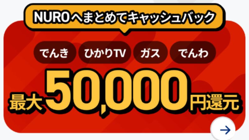 NUROへまとめてキャッシュバック(最大50,000円キャッシュバック)