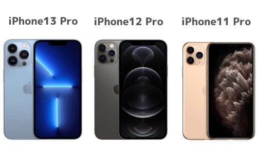 iPhone13 Pro、iPhone12 Pro、iPhone11 Proの比較画像
